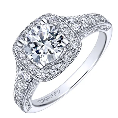 Women’s affordable moissanite engagement rings-Gabriel Florence Vintage Halo Diamond Engagement Ring Setting in 14kt White Gold (5/8ct tw)