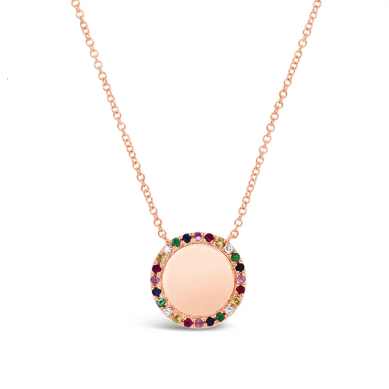 Women’s dainty necklaces-Rainbow Gemstone Disc Pendant