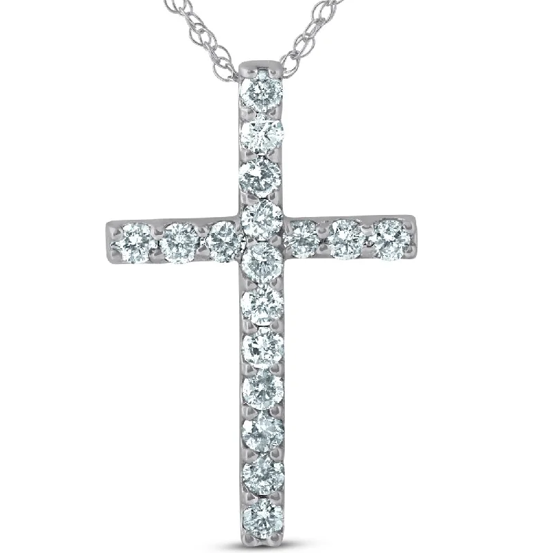 Women’s gold engagement rings-Pompeii3 14k White Gold 1 ct TDW Diamond Cross Pendant & 18" Chain Spring Ring