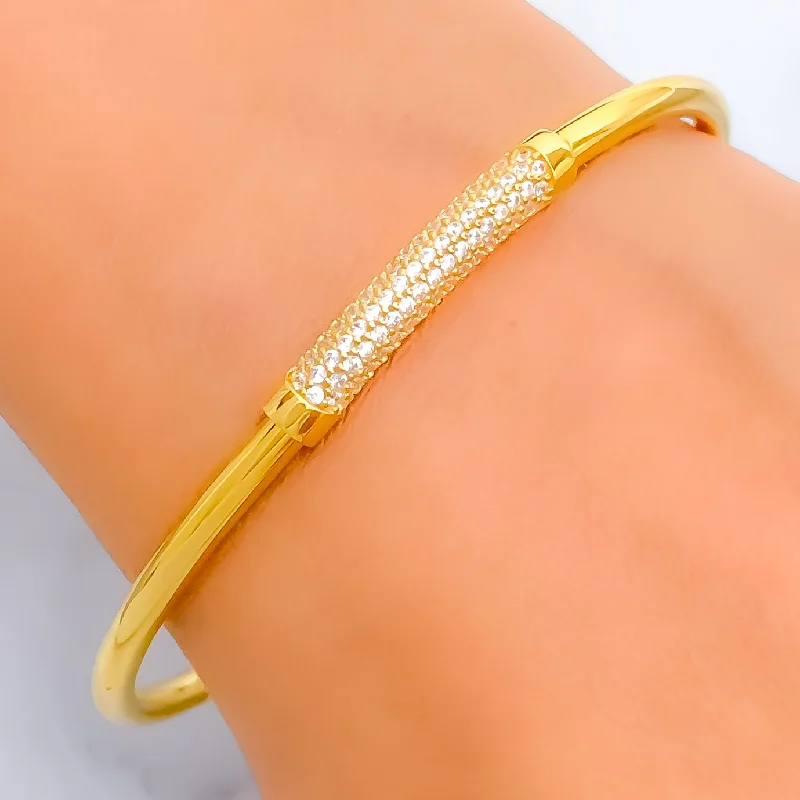 Women’s stacked bangles-Artistic Impeccable 21k Gold Chic CZ Bangle Bracelet