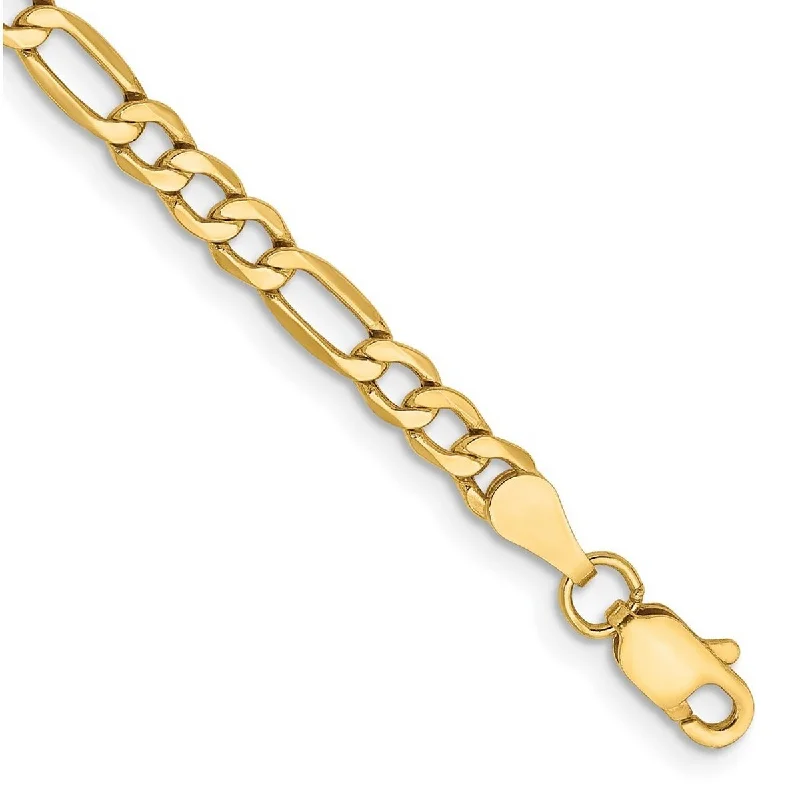 Women’s gold friendship bracelets-Curata 14k Yellow Gold Hollow Polished Lobster Claw Closure 3.5mmSemi-Solid Figaro Chain Bracelet - 7 Inch