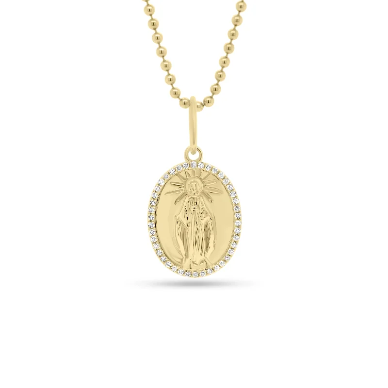 Women’s engraved necklaces-Diamond Mother Mary Pendant