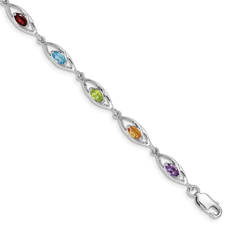 Women’s elegant tennis bracelets-Curata 925 Sterling Silver Rhod Plat Amethyst Topaz Peridot Citrine Garnet Bracelet 7.5 Inch