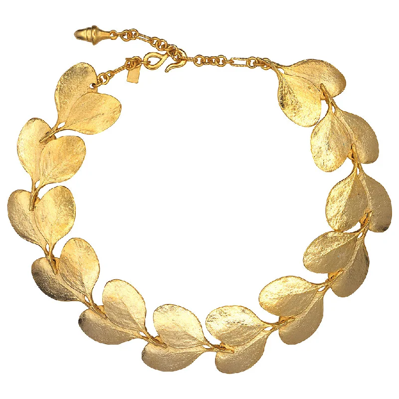 Women’s gemstone pendant necklaces-Satin Gold Leaves Necklace