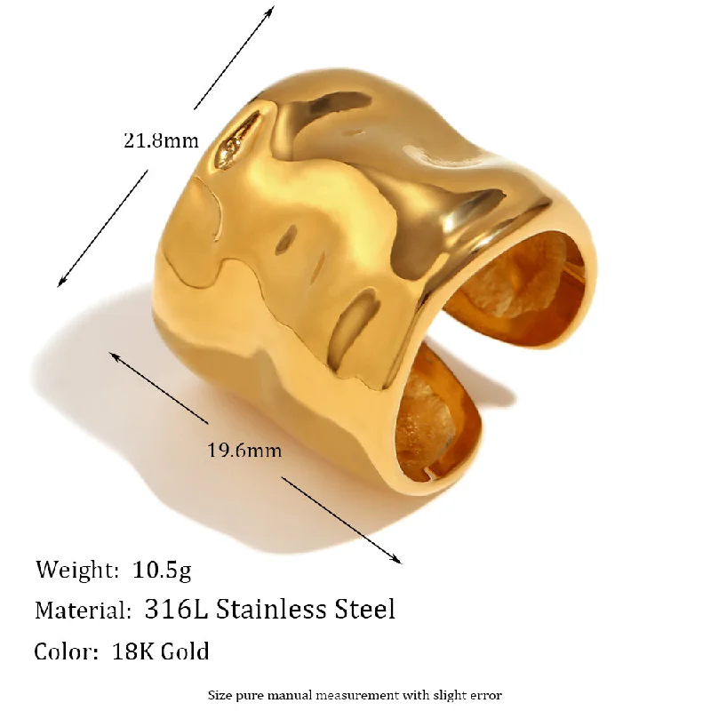 Wave Pattern Open Wide Face Ring-Gold