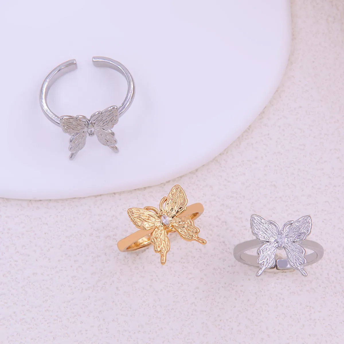 Women’s cubic zirconia rings-Solid Color Butterfly Copper Plating 18k Gold Plated White Gold Plated Rings