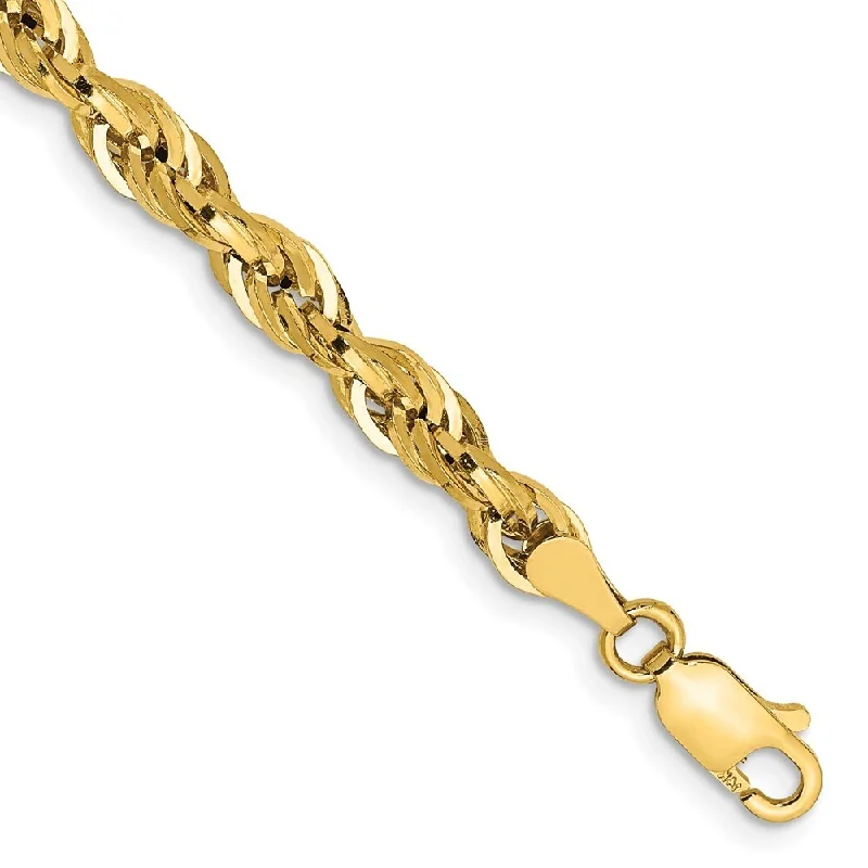 Women’s large bangle bracelets-14k Yellow Goldy 4.25mm Semi-Solid Rope Chain Bracelet, 7"