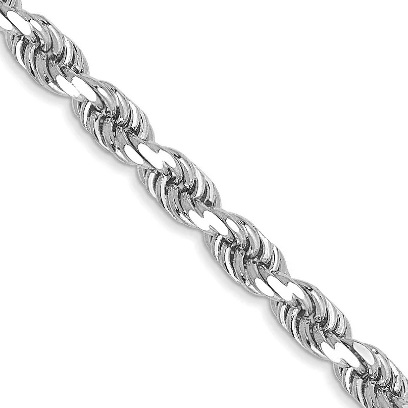 Women’s sterling silver chain bracelets-Curata 14k White Gold Solid Lobster Claw Closure 3.5mm Sparkle Cut Rope Chain Bracelet