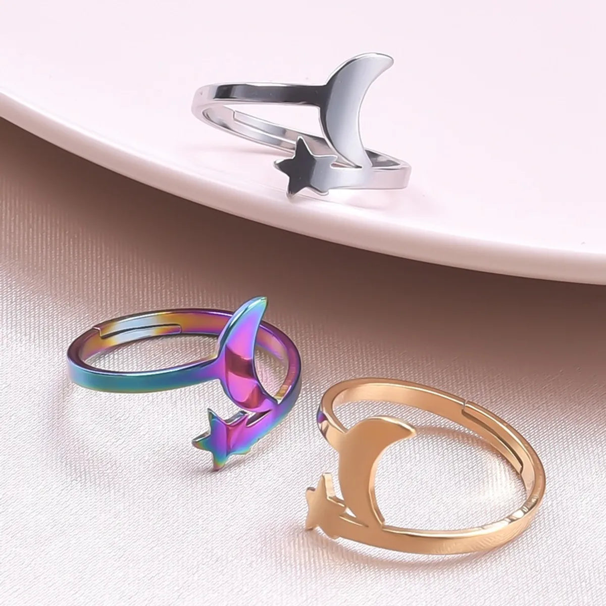 Women’s wedding rings sets-Wholesale Casual Star Moon Stainless Steel Open Ring