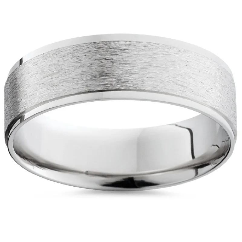 Women’s birthstone rings for each month-Pompeii3 Palladium 6MM Brushed Mens Flat Ring Comfort Fit Band - White