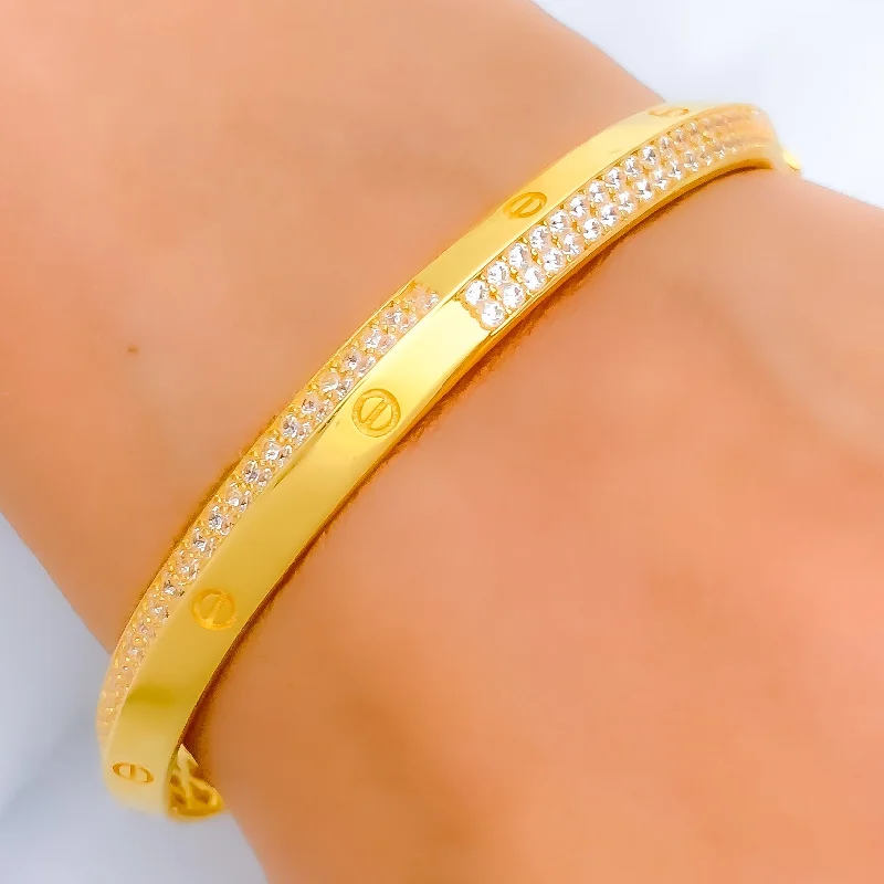 Women’s elegant gold bracelets-Dazzling Fancy 21k Gold CZ Bangle Bracelet