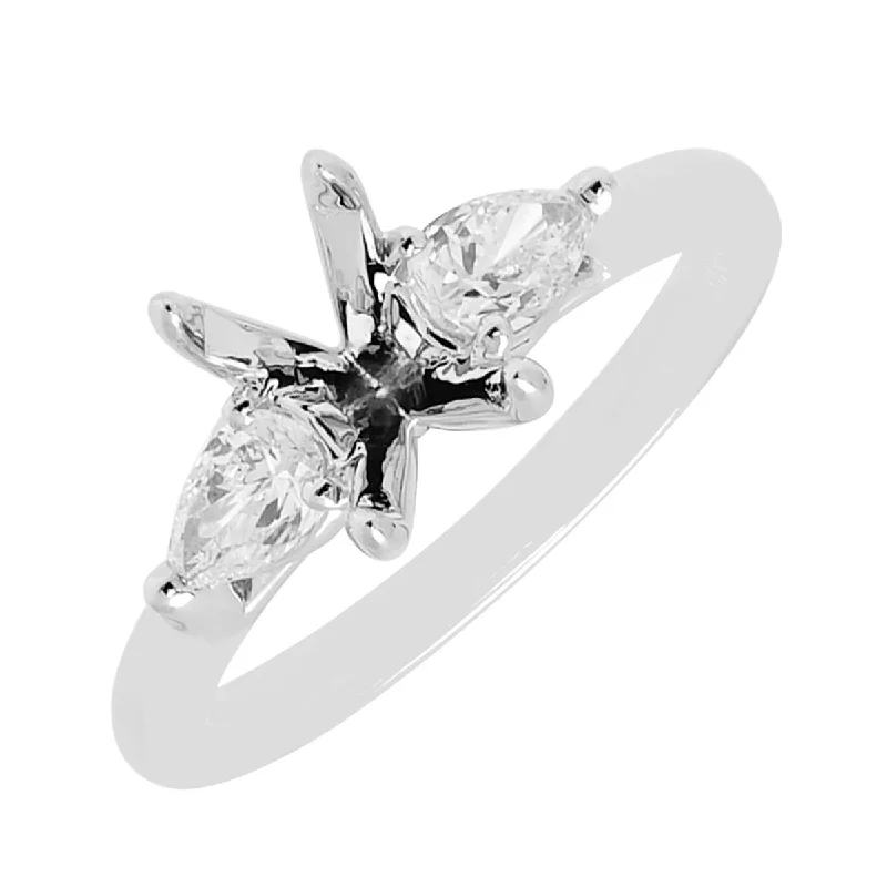 Women’s art deco engagement rings-Pear Diamond Three Stone Engagement Ring Setting in 14kt White Gold (3/8ct tw)