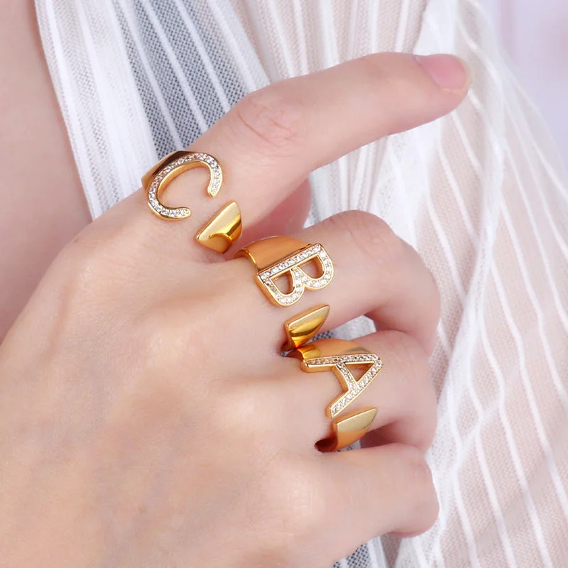 Women’s cocktail rings-Casual Simple Style Letter Copper Plating Inlay Zircon Adjustable Ring