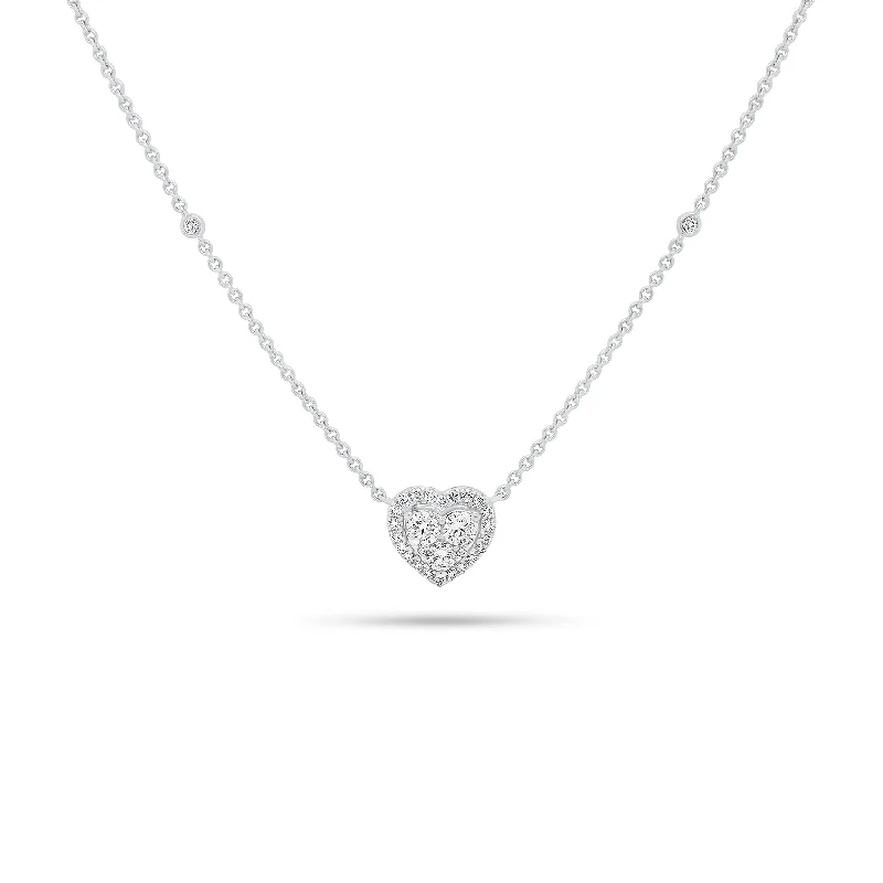 Women’s geometric necklaces-Diamond Heart Pendant on Cable Chain Necklace with Diamonds