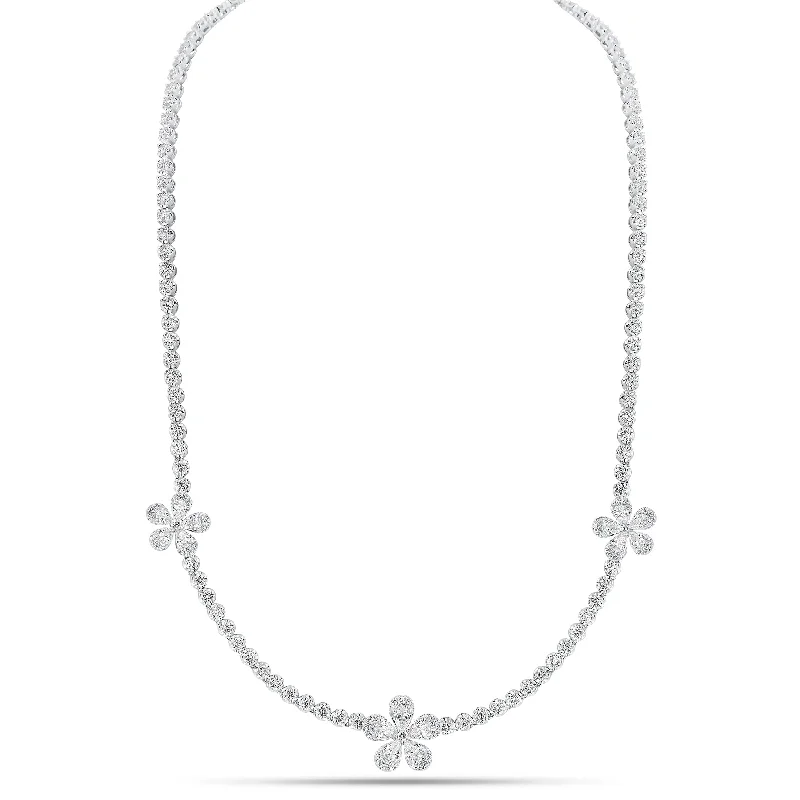 Women’s emerald necklaces-Diamond Flower Tennis Necklace