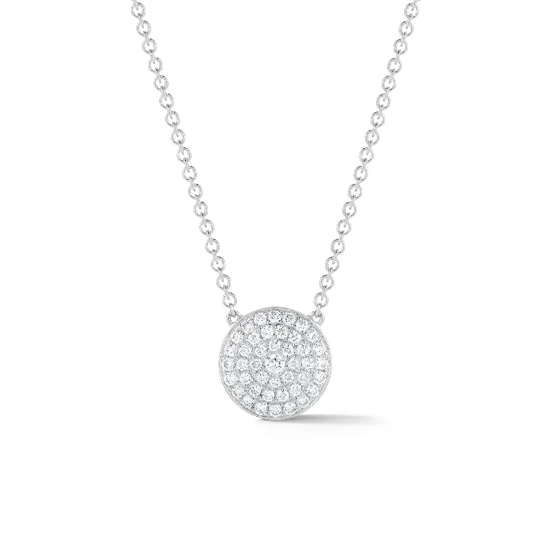 Women’s long necklaces-Pave Diamond Small Disc Pendant Necklace