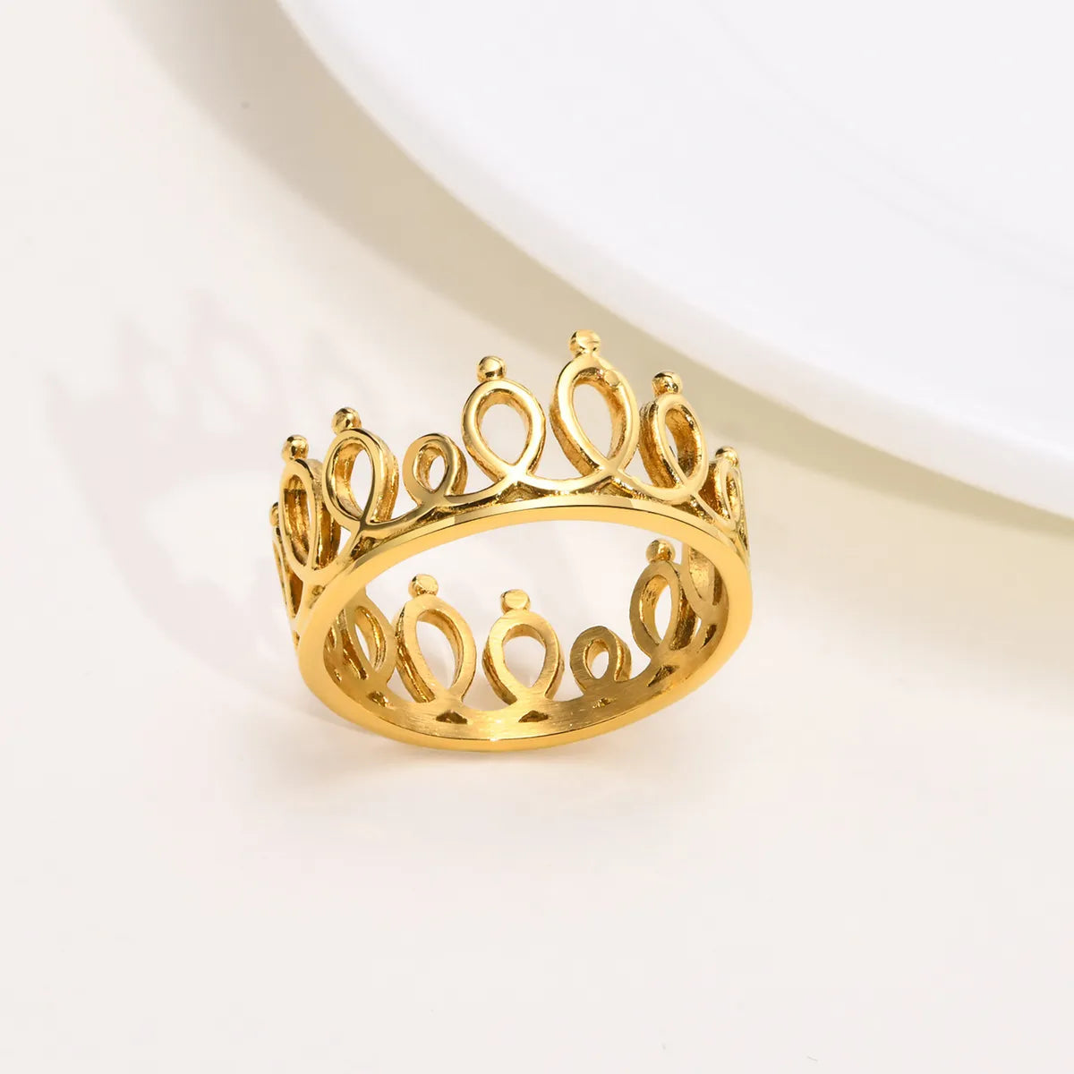 Women’s fashion statement rings-Retro Crown Titanium Steel Hollow Out Rings