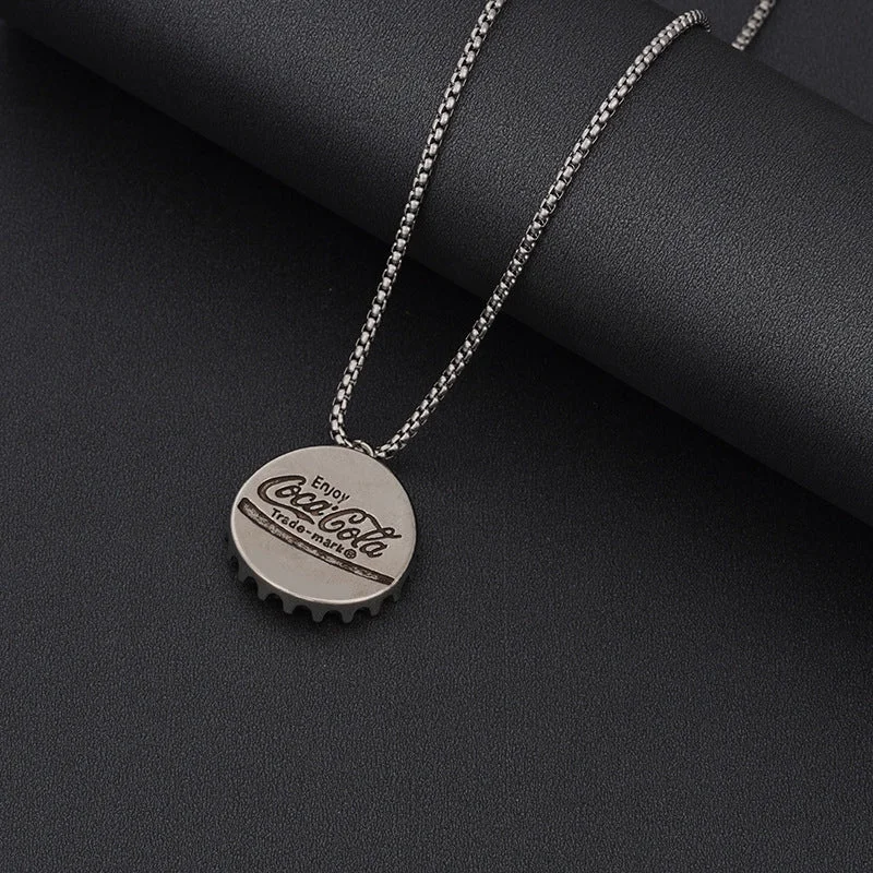 Curved Cola Bottle Cap Titanium Steel Necklace 60cm