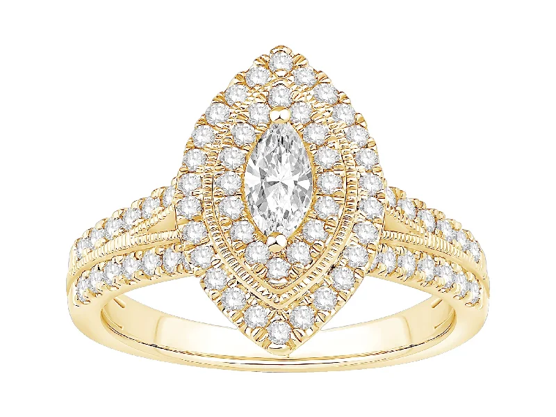 Women’s solitaire diamond engagement rings-DOUBLE HALO MARQUISE DIAMOND ENGAGEMENT RING