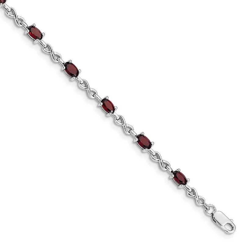 Women’s adjustable tennis bracelets-Curata 925 Sterling Silver Polished Open back Lobster Claw Closure Garnet Bracelet