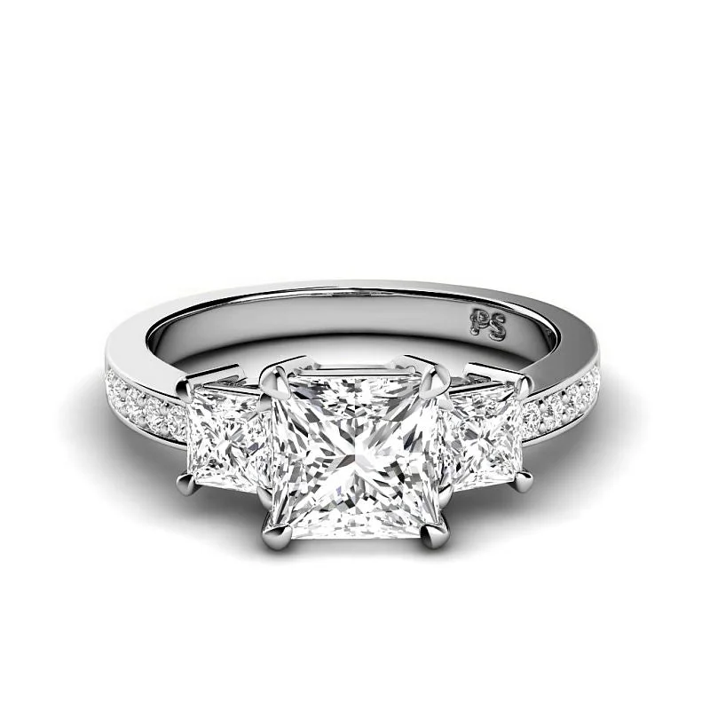 Women’s platinum solitaire engagement rings-1.35-3.85 CT Princess & Round Cut Lab Grown Diamonds - Engagement Ring