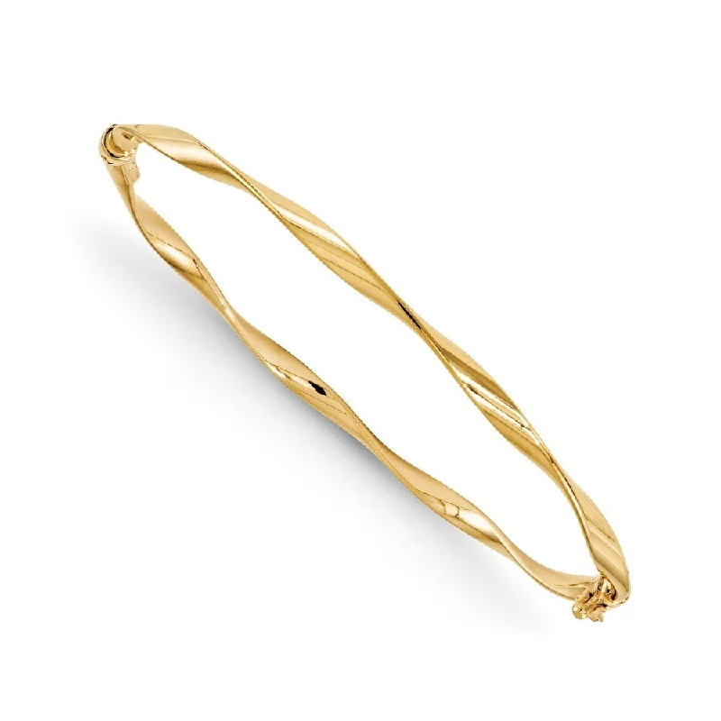 Women’s luxury gold bracelets-14k Yellow Gold 3mm Twisted Hinged Bangle Bracelet, 7"