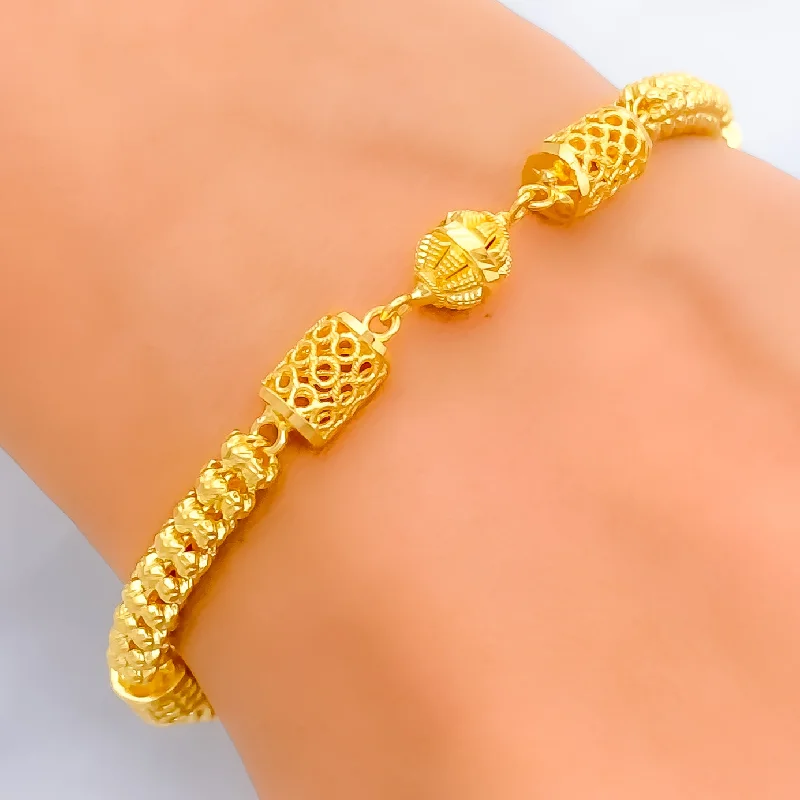 Women’s stacked bangles-Decadent Netted Barrel 22k Gold Bracelet