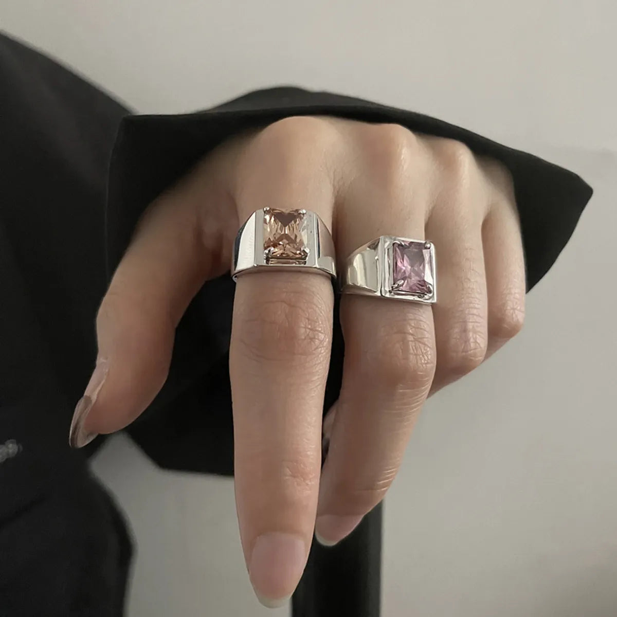 Women’s rose gold rings-Modern Style Square Copper Inlay Zircon Open Rings