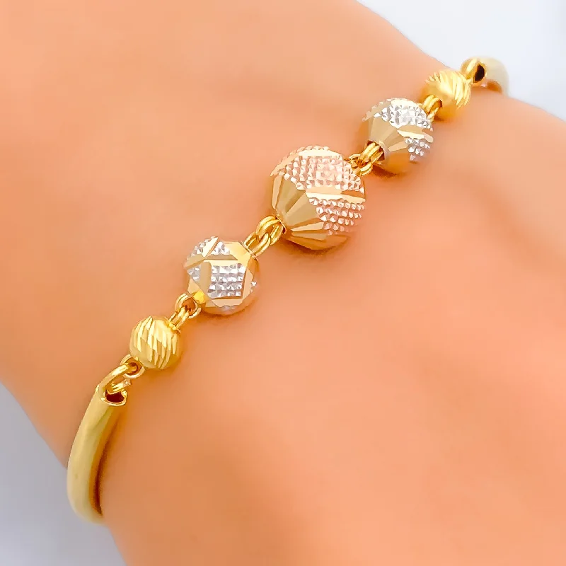 Women’s silver chain bangles-Imperial Striped 22k Gold Orb Flexi Bangle Bracelet