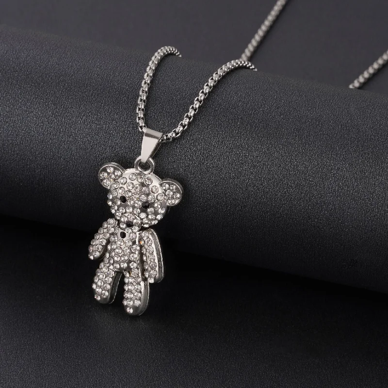 Spot Drill Bear Titanium Steel Necklace 60cm