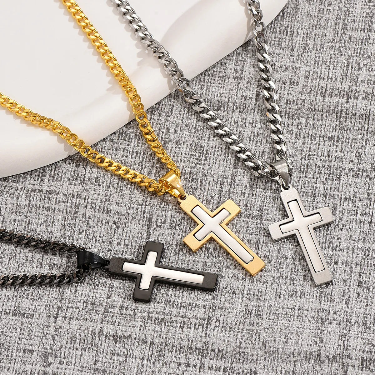 Women’s layered gold necklaces-Casual Hip-hop Cross Stainless Steel Titanium Steel Plating Pendant Necklace