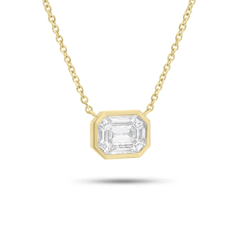 Women’s heart-shaped diamond necklaces-Bezel-Set Illusion Emerald-Cut Diamond Pendant Necklace