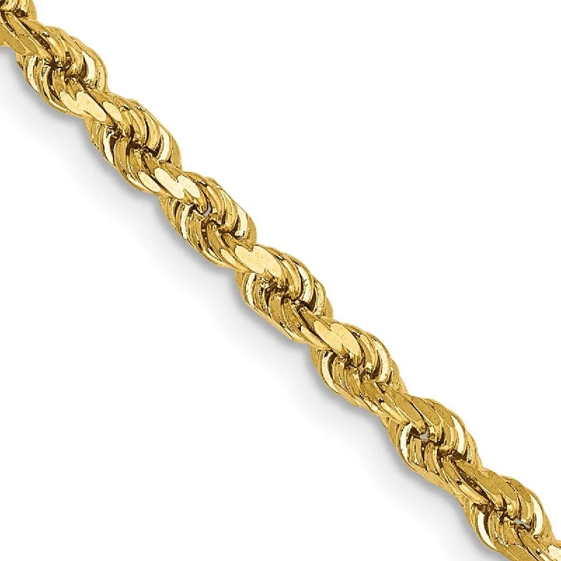 Women’s leather cuff bracelets-Curata 14k Gold 3mm Semi solid Sparkle Cut Rope Chain Bracelet