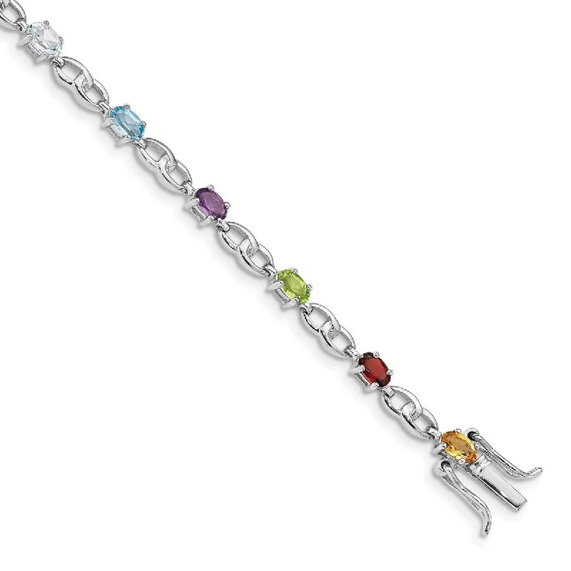 Women’s classic bangles-Curata 925 Sterling Silver Rhod Plat Ameth Bl Top Citri Perid Garnet Bracelet 7.5 Inch