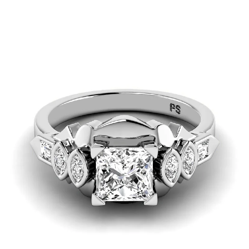 Women’s white sapphire engagement rings-0.60-1.75 CT Baguette & Marquise & Princess Cut Diamonds - Engagement Ring