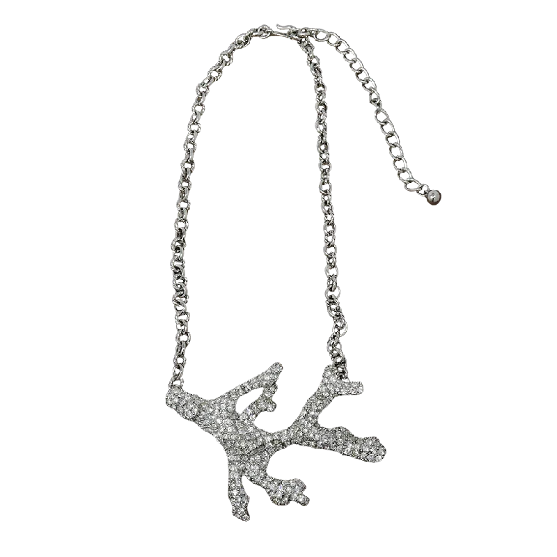 Women’s diamond chain necklaces-Rhodium Rhinestone Branch Necklace