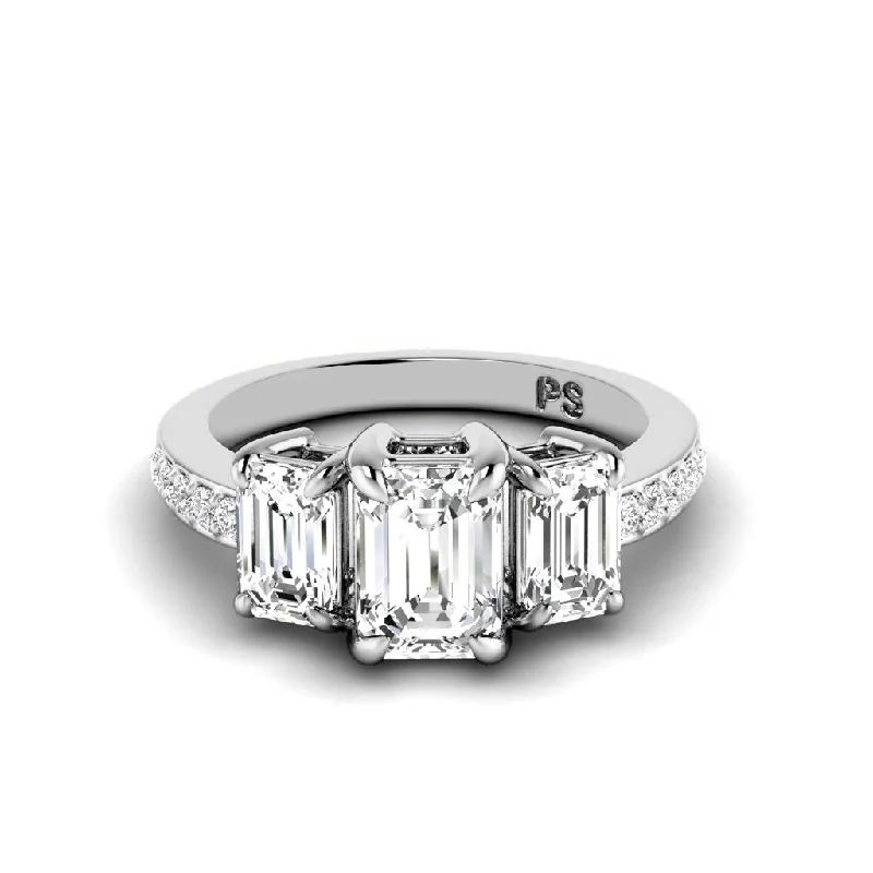 Women’s platinum diamond engagement rings-1.50-2.65 CT Round & Emerald Cut Diamonds - Engagement Ring