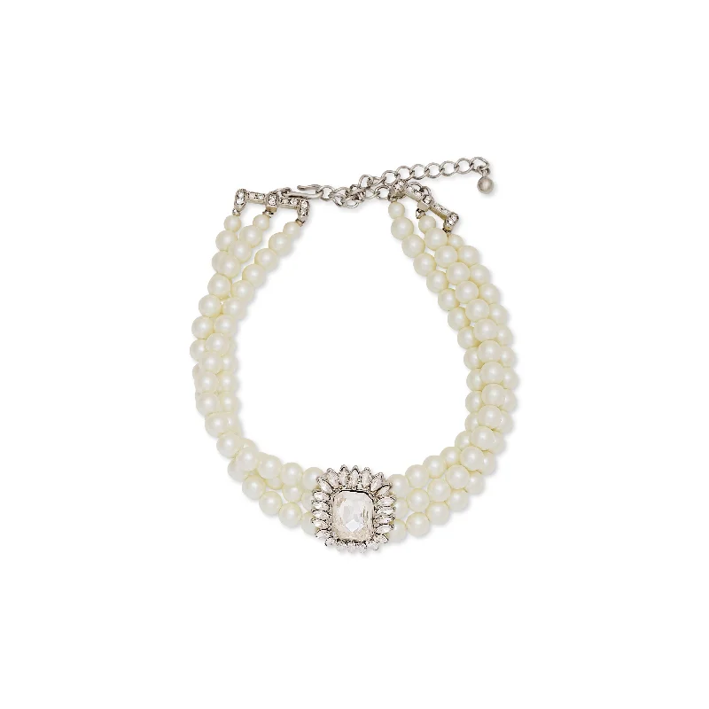 Women’s moonstone necklaces-Three Row Pearl & Crystal Choker