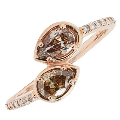 Women’s classic solitaire engagement rings-Pear Shape Champagne Diamond Ring in 14kt Rose Gold (3/4ct tw)