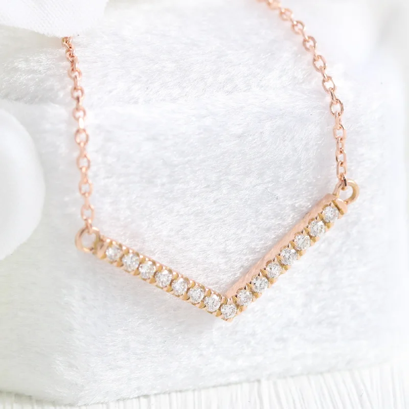 Women’s rose gold chain necklaces-Chevron White Diamond Necklace in 14k Gold V Shaped Drop Pendant