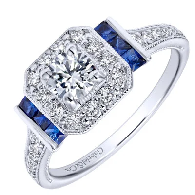 Women’s radiant cut engagement rings-Gabriel Sylvia Halo Diamond and Sapphire Engagement Ring Setting in 14kt White Gold (5/8ct tw)