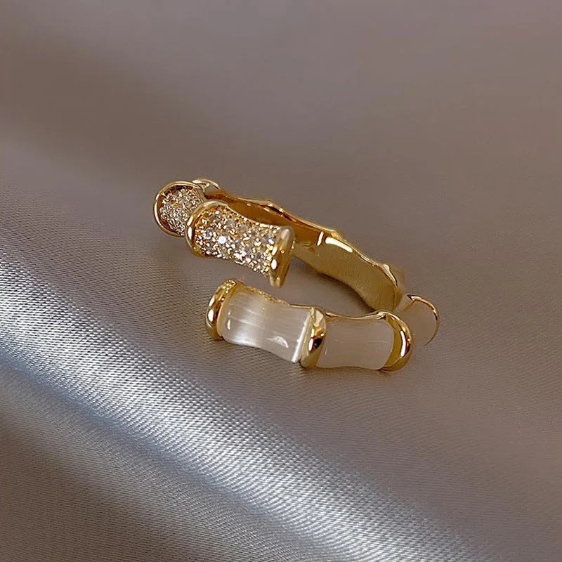 Gold Opal Bamboo Ring