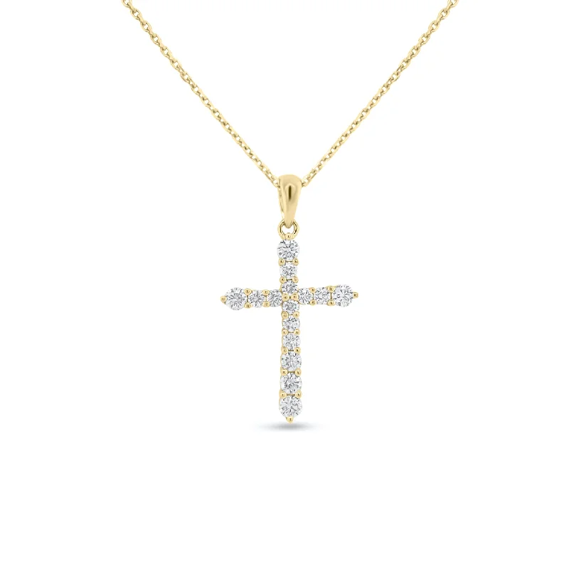 Women’s statement chain necklaces-Diamond 15-Stone Classic Cross Pendant