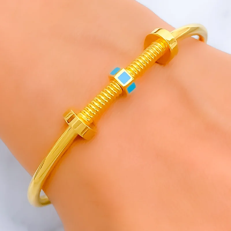 Women’s custom design bracelets-Classic Alluring 21k Gold Striped Bangle Bracelet