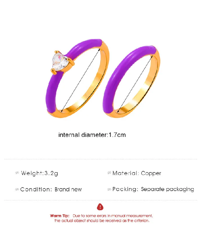 Women’s promise rings-Fashion Simple Color Oil Dripping Geometric Copper Inlaid Zircon Ring 2-piece Set