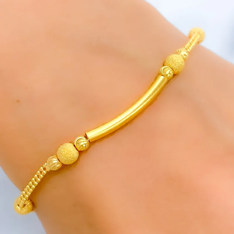 Women’s fancy bracelets-Glistening Curved Gold 22k Gold Bracelet