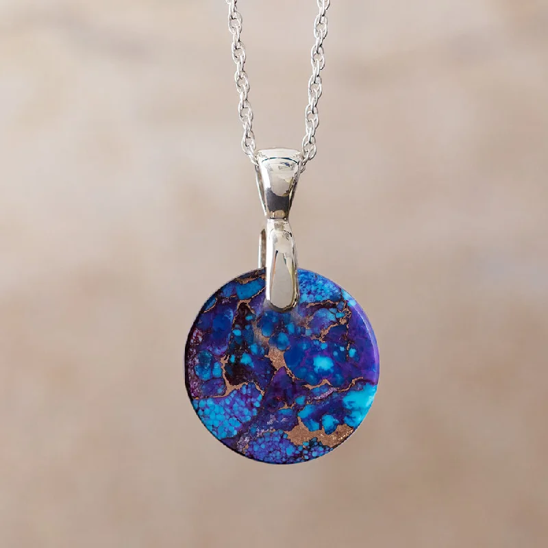 Women’s stylish necklaces-Purple Lava Mosaic Turquoise Necklace, Gem Alloy Jewelry