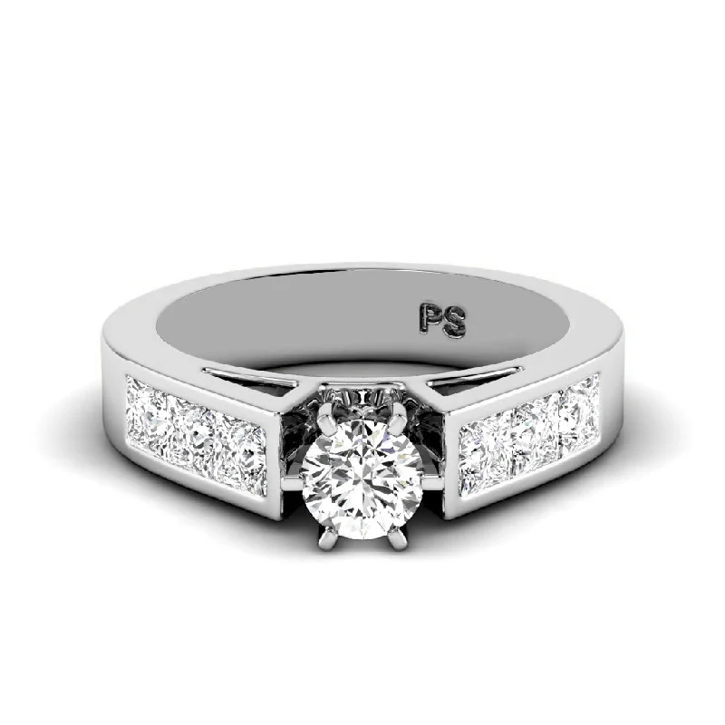 Women’s elegant engagement rings-1.55-4.05 CT Princess & Round Cut Lab Grown Diamonds - Engagement Ring