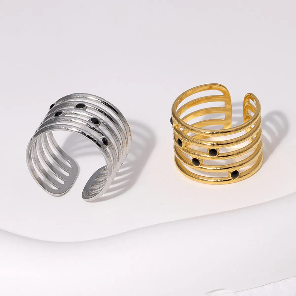 Women’s double band rings-Vintage Style Geometric Solid Color Stainless Steel Open Rings