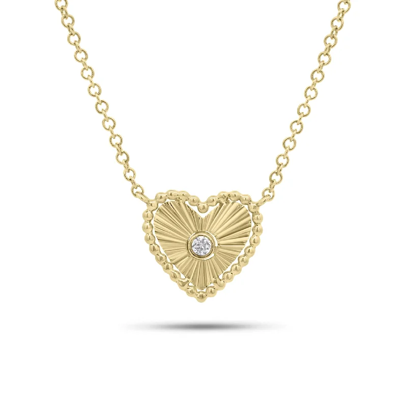 Women’s silver chain necklaces-Bezel-Set Diamond & Fluted Gold Heart Pendant Necklace